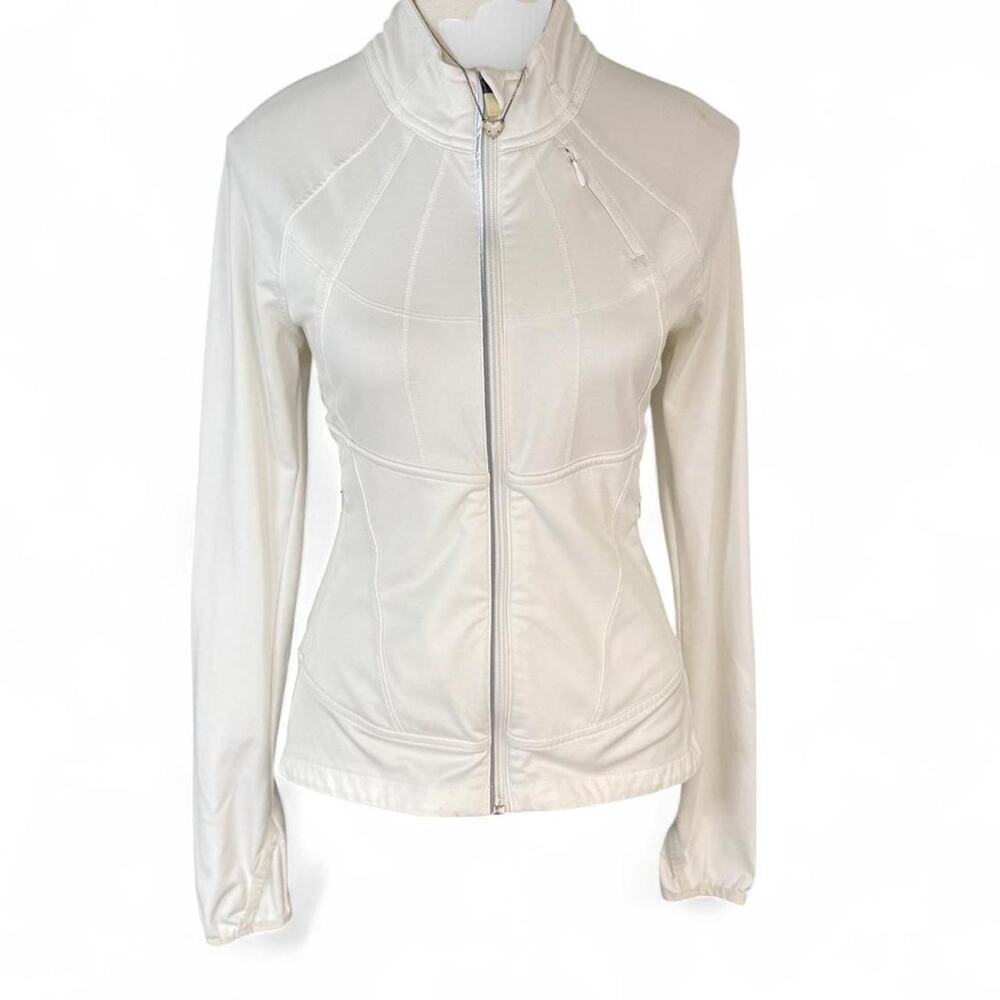 Athleta white contour activewear zip up jacket with thumb holes size XS